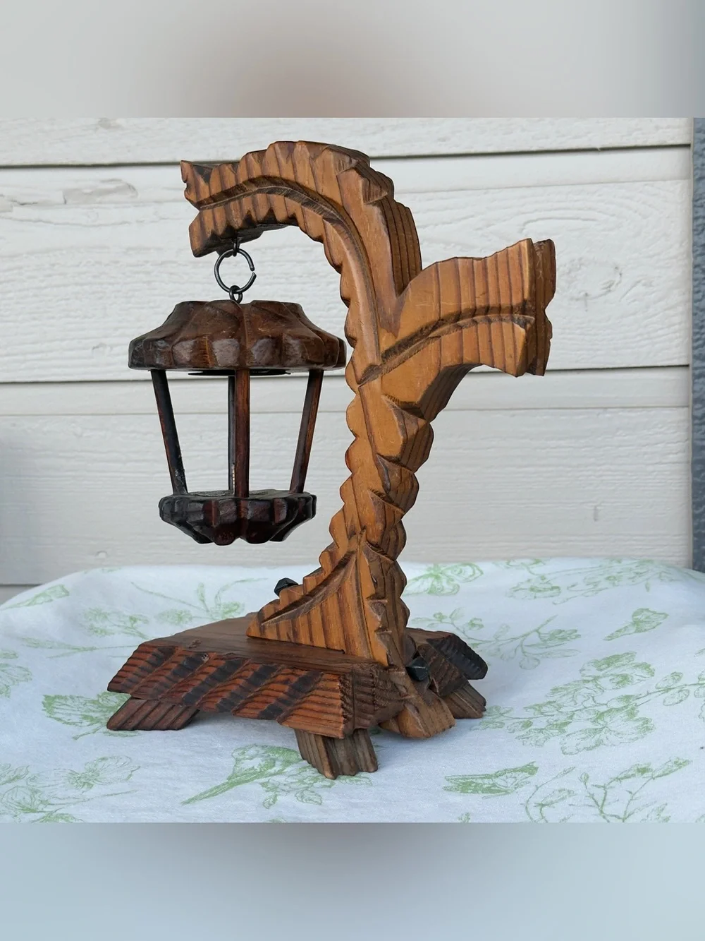 Vintage Mid-Century Castle Core Spanish Handcarved Wooden Candle Holder Folk Art